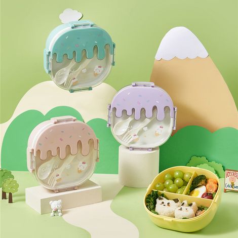Unterteilte Lunchbox aus Kunststoff für Eiscreme, niedliche, tragbare Lunchbox für Schüler, Obstbox für Kinder, Bento-Box für leichte Mahlzeiten, lila (1/4)