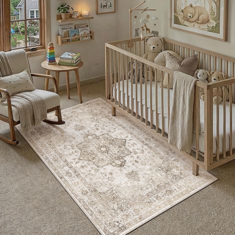 Vintage Tapis Salon Beige 80x150cm Lavable en Machine Rug Grand Antidérapant Rugs,Chambre Adulte,Descente de Lit Carpets,Salle a Manger,Bureau,Cuisine,Interieur Poil Ras Carpet (1/5)