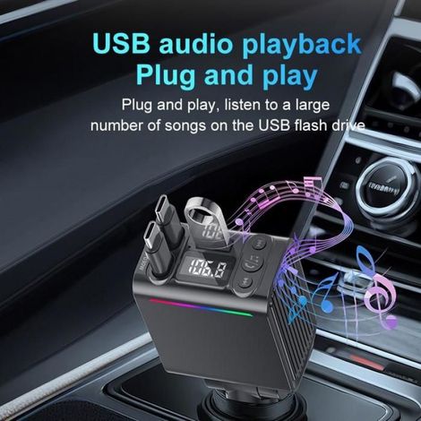Voiture USB Bluetooth 5.3 - Double Câble Rétractable avec Adaptateur Allume-Cigare - Compatible Tous Smartphones - Modèle C88 (1/5)