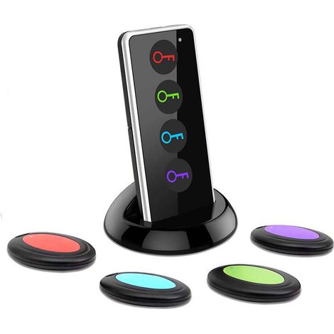 RF Wireless Key Finder, Anti-Lost Tag, Alarm Reminder, Remote Finder, 1 RF Transmitter, 4 Receivers, Phone, Pets, Keychain, Wallet, Luggage Tracking.