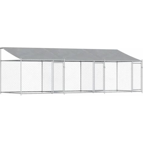 Cage pour chien avec toit et portes gris 6x2x2m acier galvanisé (1/5)