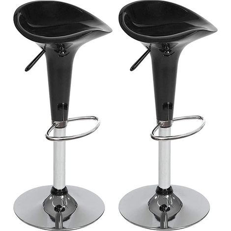 Set 2 Sgabelli Cucina Regolabile Acciaio e ABS Sgabello Girevole Nero Casa Bar