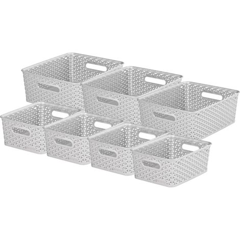 Curver My Style Rectangular Storage Basket Bundle, 4 x Small 3 x Medium, Grey
