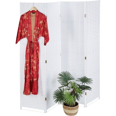 4 panel folding screen in white