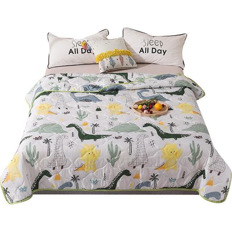 Couette en coton lavable, brodée, matelassée aux ultrasons, douce pour la peau, confortable et respirante, motif dinosaure, 100 x 150 cm (1/5)