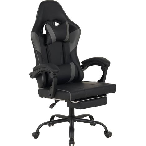 Sedia da Gaming Massaggiante,Sedia Gamer Con Poggiapiedi Telescopico,Reclinabile 90-135°,Poltrona da Gaming con Poggiatesta  Cuscino Lombare,Sedie Da Ufficio,Portata 150kg Grigio (1/5)