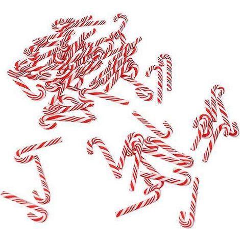 100 bastones navideños en miniatura hechos a mano en rojo y blanco, de arcilla, para decoración del hogar. (1/5)
