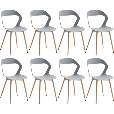 8er Set Esszimmerstühle Grau mit Holzoptik Metallbeinen, Hohlrücken-Design (1/5)