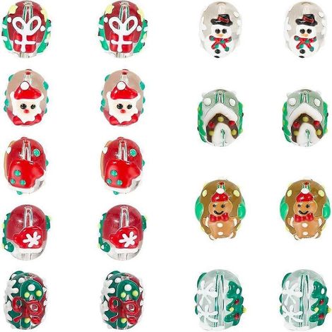 boîte de 18 perles de Noël en verre filé, 9 styles différents, perles rondes peintes à la main, sapins, bonbons, Père Noël ( ) (1/4)
