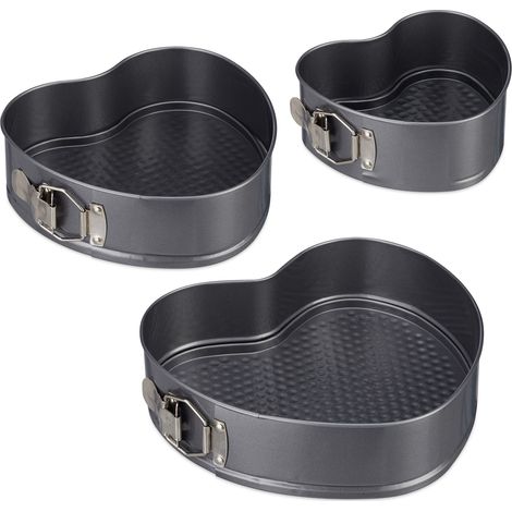 Relaxdays Heart Cake Pan Set Of 3, Romantic Shaped Cakes 3 Sizes, Nonstick, Springform,, Carbon Steel, Anthracite