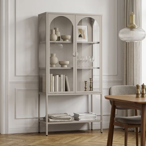 Vitrinenschrank Klippestad Stahl 160x80x35 cm Kamelfarben [en.casa] (1/5)