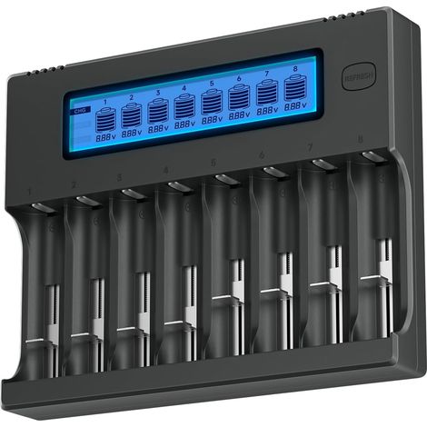 8 Slots Chargeur de Batterie 18650, Charge Rapide pour Batterie 3,7V 18650, 20700, 26650,13450, 14500, 14650, 16340(RCR123),17500,CR123A, 1,2V Ni-MH Pile AA AAA (1/5)