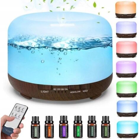 Diffuseur d'Huiles Essentielles 500ml avec Télécommande Lumière LED 7 Couleurs Humidificateur d'Air Ultrasonique
