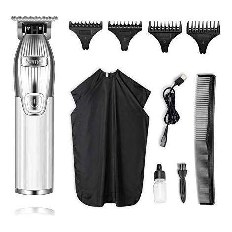 Tondeuse à Cheveux Hommes 0 mm, Barbe Professionnelle en T Sans Fil - Kit de Toilettage Rechargeable, Idéal Comme Cadeau pour et Salon Coiffure Familial Argenté (1/5)
