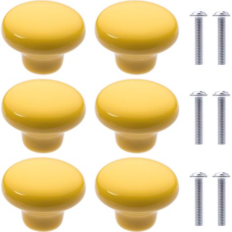 6Pcs Boutons de Meuble en Céramique Boutons de Tiroir de Placard en Céramique en Forme de Ronds Poignées pour Armoires de Cuisine de Bibliothèque (Jaune) (1/5)