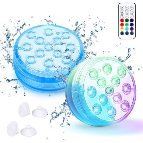 Lumière LED Submersible, 16 Lumières Sous-marines Multicolores, 13 Perles LED avec Télécommande RF, Lumières de Baignoire Étanche pour Jardin, Piscine, Vase, Aquarium, Décorations(2 Pièce)