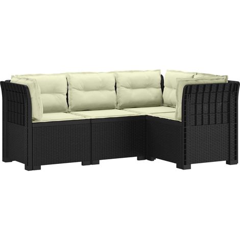 Canapé de jardin modulable 4 places en PP aspect rotin anthracite avec coussins crème - PANGIVO (1/5)