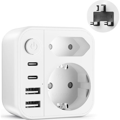 Britischer 6-in-1-Netzadapter, 3250 W, mit 2 Steckdosen, 2 USB-Anschlüssen, 2 USB-C-Anschlüssen und einem USB-G-Adapter für Irland, Dubai, Malaysia, die Malediven und England. (1/5)