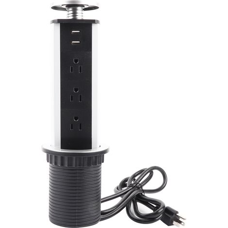 Prise électrique rétractable 3 prises + 2 ports USB chargeur, 110V fiche US, pour bureau cuisine table, socle mural escamotable (1/5)