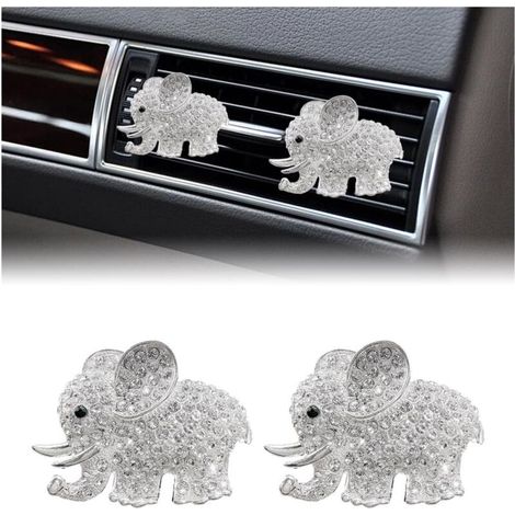 Set di 2 clip scintillanti per bocchette di ventilazione per auto, graziose clip di cristallo a forma di elefante, gioielli diffusori di profumo, accessori decorativi per interni auto (da donna) (1/4)