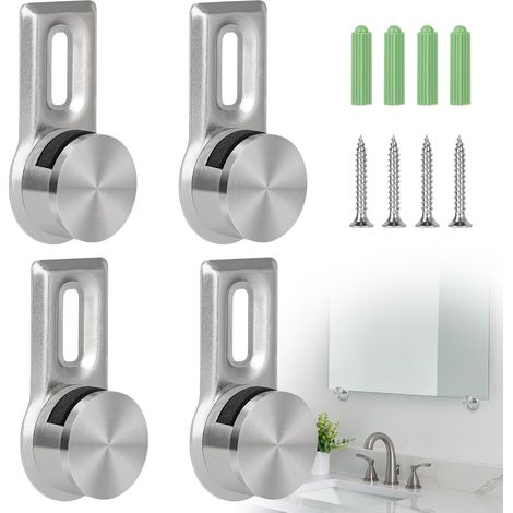 Set mit 4 Spiegelhalterungen, kompatibel mit 4 bis 7 mm dicken Platten, inklusive 4 Edelstahlschrauben und 4 Dübeln. (1/5)