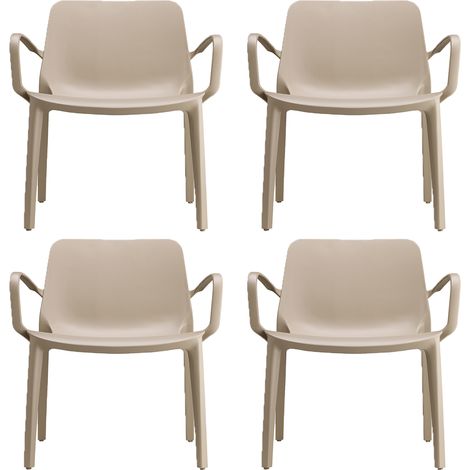 SET 4 poltrona con braccioli Sedia  Lounge GINEVRA S-C-A-B  Interno ed Esterno  tortora Impilabile in Tecnopolimero Rinforzato con Fibra di Vetro Made in Italy (1/5)