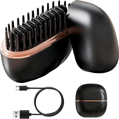 Mini lisseur sans fil, Brosse Lissante Portable Rechargeable, Mini Brosse Lissante Pour Cheveux, Chauffage Rapide 30s, avec 3 Réglages de Température, pour Cheveux et Barbe (1/5)
