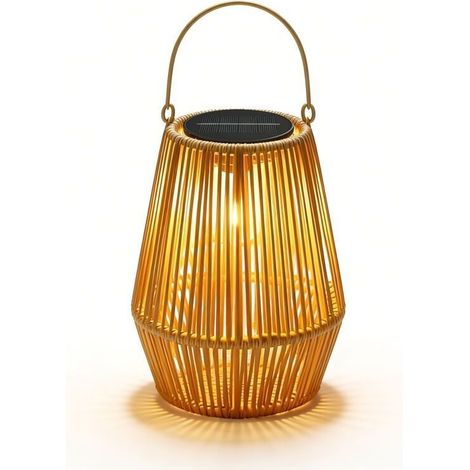 Böhmische Solarlaterne – Tragbare LED-Laterne im Rattan-Design für Garten, Terrasse, Hof, Pavillon und als Innen-/Außendekoration
