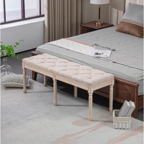 poltrona seduta 117x40x48 cm vintage beige effetto lino OKMYHOME (1/4)