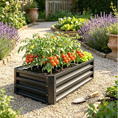 Bac potager surélevé 120x60x30,5 cm en acier galvanisé gris, gain de place pour jardin FLORAGRACE (1/5)
