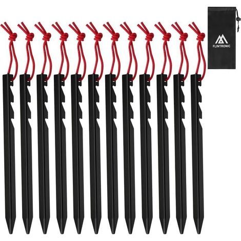 Flintronic Lot de 12 Piquets de Tente,18 CM Sardines de Fixation Sol en Alliage d'aluminium,Piquets Ancrage avec Crochets (1/5)