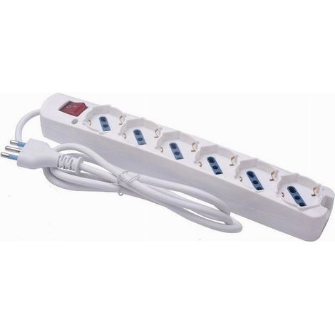 TRADE SHOP - Multipresa 6 Uscite Universali Spina 16a Cavo 3mt Bianco Con Interruttore 80191n - (1/2)