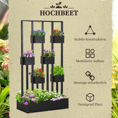 Lot de jardinières modulables sur pieds en bois naturel, couleur noire, dimensions 90x45x170 cm (1/4)