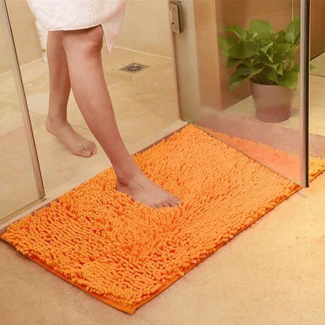– Tapis de bain en microfibre chenille 60x90cm – Super absorbant et antidérapant – Entretien facile – Couleur orange (1/5)
