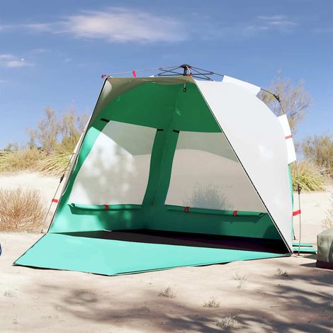 vidaXL Tienda de playa 3 personas impermeable apertura rápida verde (1/5)