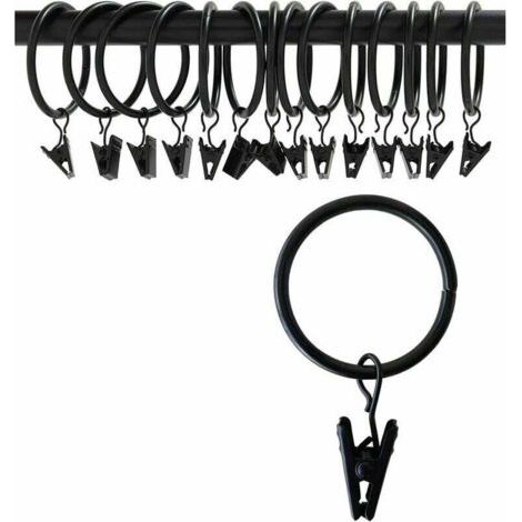 Draperie Rideau Clips avec des Anneaux (Φ50mm, Set de 16) - Antirouille Mat Acier Inoxydable Tringle à Rideau Anneaux Clip avec Oeillets pour Party Light, Tente (Vintage Black, 2 Pouces)