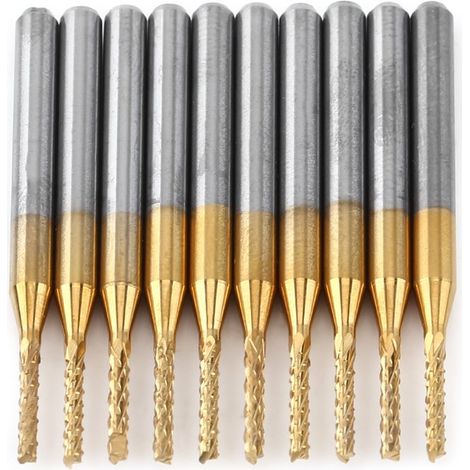 Fraise en bout 10Pcs 1.5mm 1/8 tige Fraise en carbure Fraise en bout de gravure Bits de fraisage enduit de tungstène Fraise en bout Outil rotatif pour moule PCB Fibre de plastique Fibre de carbone (1/5)