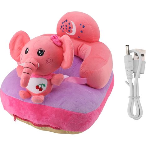 Fauteuil bébé avec support de sol, en peluche, motif animal mignon, angle réglable, pour apprendre à s'asseoir, câble USB inclus, idéal pour les petits garçons et les petites filles (éléphant). (1/5)
