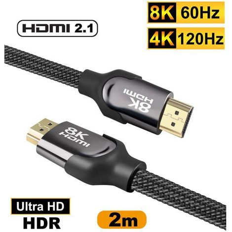 Câble HDMI 2.1 8K 4K 120Hz Ultra HD eARC HDR Blu-ray 48Gb/sec Câble HDMI 2M Support 3D pour Switch, PS5, Télévision, Monitor (1/5)