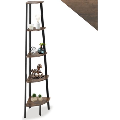 Étagère d’angle style industriel 34x34x1585 cm bois foncé (1/5)