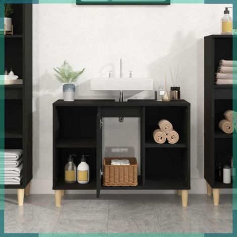821285 Meuble d'évier noir 80x33x60 cm bois d'ingénierie (1/5)