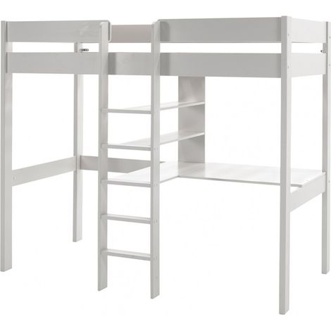 SLEEPY - Lit Mezzanine Blanc 90x200cm Échelle Centrale avec Bureau (1/2)