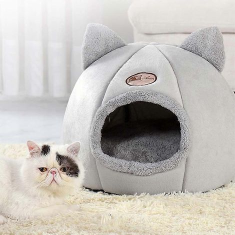 Lit douillet pour chat, panier pour petit chien, maison pliable pour chat, tente pour chiot, lit grotte confortable pour rester au chaud à l'intérieur (1/2)