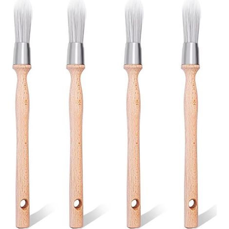 Lot de 4 pinceaux ronds et fins, 15 mm, pour cadre de fenêtre, poignée en bouleau, pinceau à lasure en acier inoxydable, pour travaux de peinture et décoration d'intérieur (1/5)