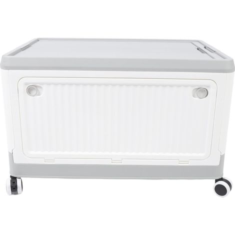 Bac de rangement pliable avec couvercle à roulettes en polypropylène, boîte de rangement utilitaire empilable avec poignée pour vêtements, livres, collations, chaussures, épicerie (Small) (1/5)