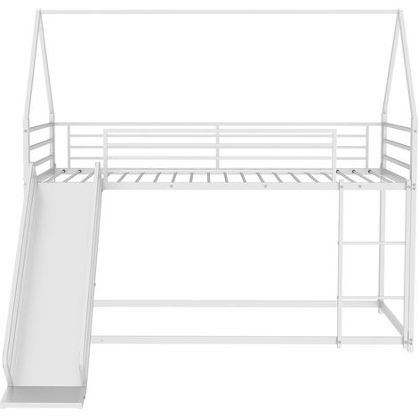 Letto a castello bambino 90 x 190 cm con scivolo, casa in metallo bianco - MODENUIT (1/5)