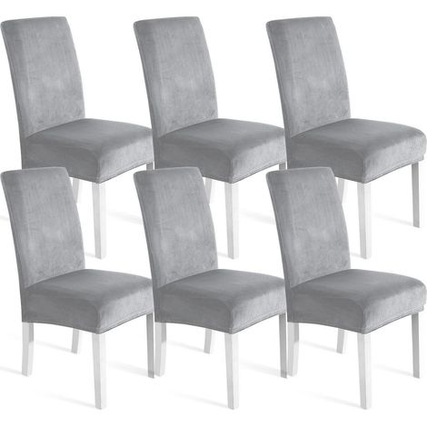 Stuhlhussen Samt 6er Set, Universale Stretch Hussen, Weich & Waschbar, Silbergrau (1/5)