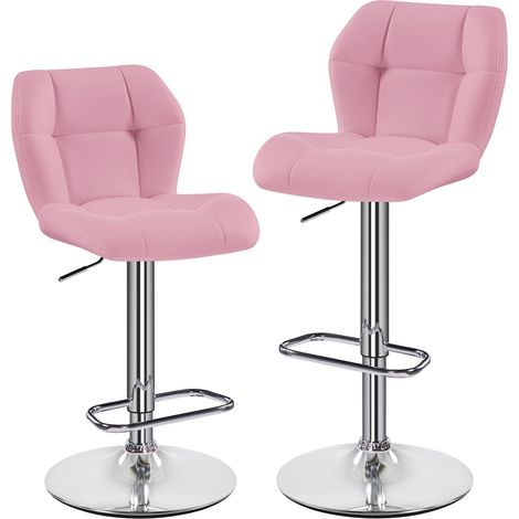 Homevive Juego de 2 Taburete de Bar Taburete de Altura Ajustable 89-111 cm Taburete Industrial Metal Silla de Cocina Tasburete Alto para Cocina Bar Comedor Rosa (1/5)