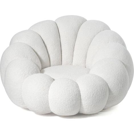 Paris Prix – Fauteuil relax coquillage tissu bouclette blanc – Dimensions L. 98 x l. 97 x H. 62 cm – Assise confortable et moderne (1/5)