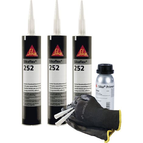 Sikaflex 252 weiß 3x 300ml Klebstoff mit Primer 207 - für die Verklebung von Stahl und Aluminium mit 5 Düsenspitzen (1/5)